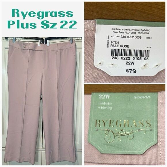 Ryegrass Pants Women 22 Pale Rose Mid Rise Wide Leg‎ Dressy Fancy Sophisticated - Picture 1 of 9